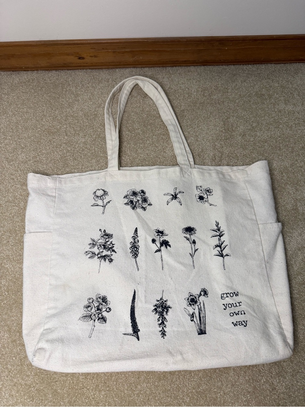 Canvas Floral Tote Bag - Cream Botanical Print